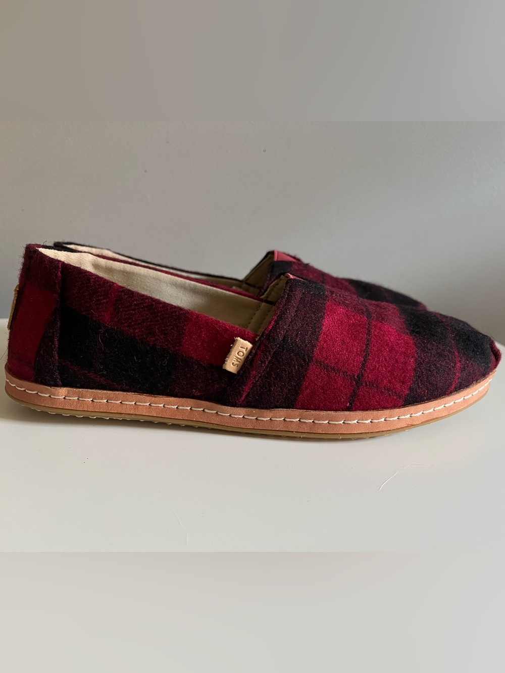 TOMS red Buffalo Plaid Slip on Shoes NEW!